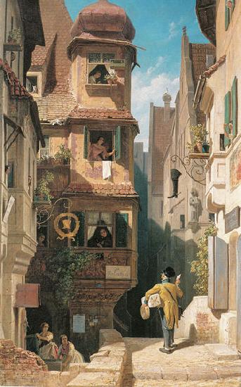 Carl Spitzweg Der Briefbote im Rosenthal France oil painting art